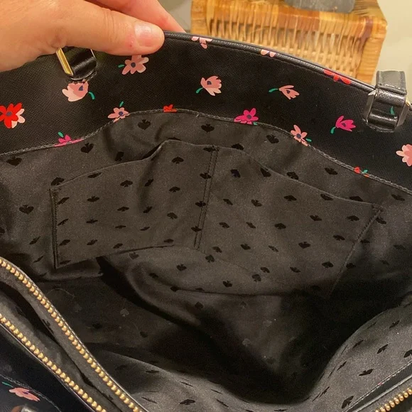 Kate Spade New York Staci Ditsy Buds Saffiano Leather Laptop Tote Floral / Black - Picture 8 of 13